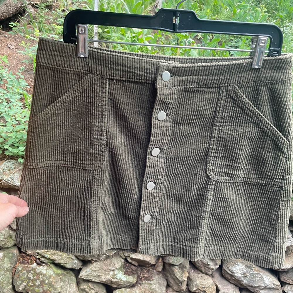 Wild Fable Tan Green Corduroy Ribbed Mini Skirt